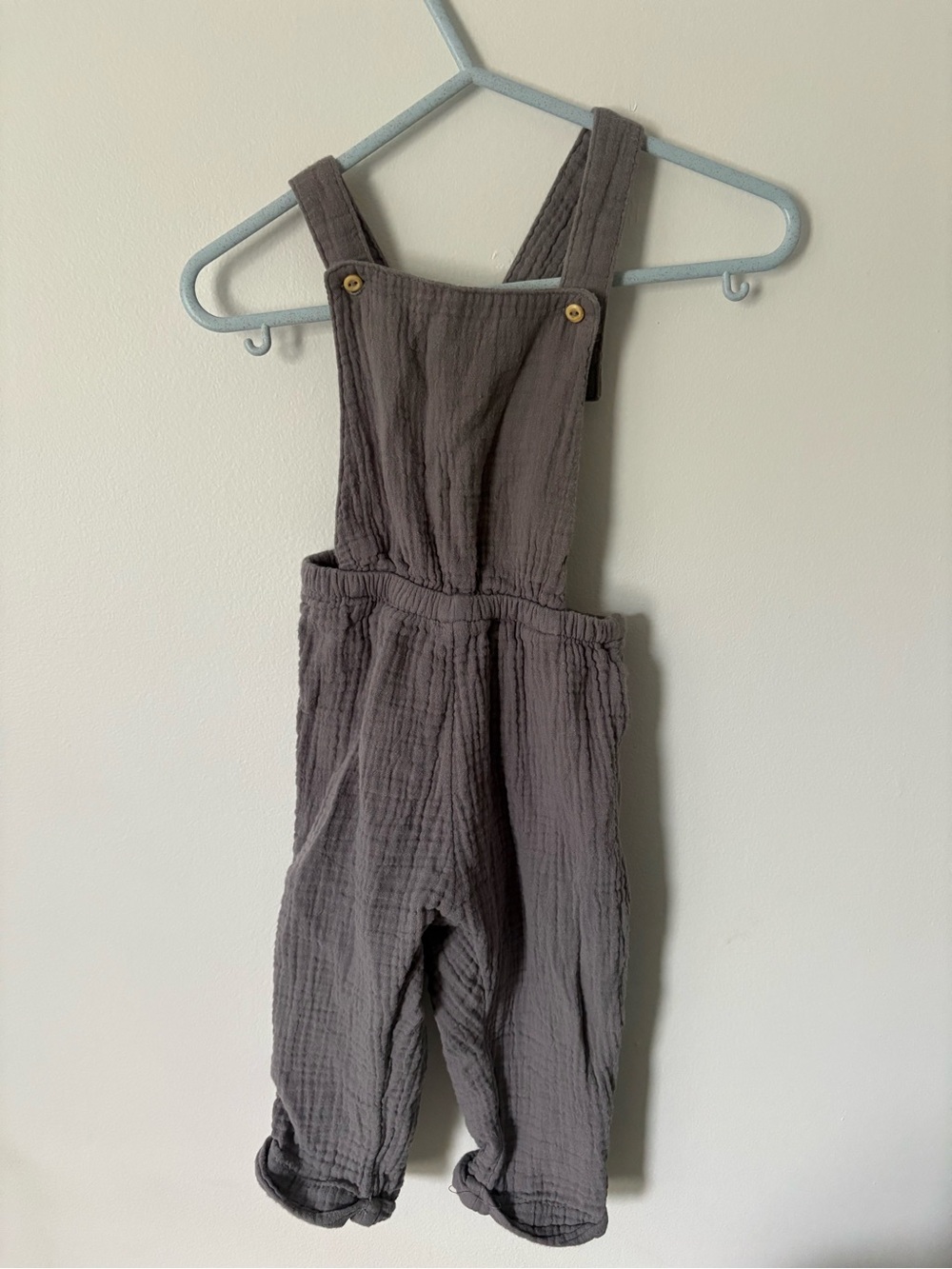 (5/$25) H&M Gray Cotton Gauze Kids Overalls with Button Straps